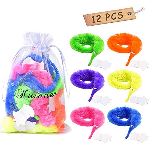 Product Cover huianer 12pcs Magic Worm Toys Wiggly Twisty Fuzzy Carnival Party Favors(Random Color)
