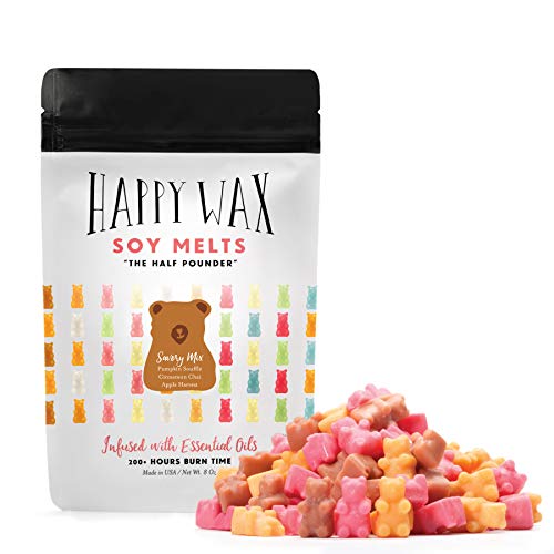 Product Cover Happy Wax - Savory Mix - Scented Soy Wax Melts - Large (8 oz) Pouch of Scented Wax Tarts - Over 200 Hours of Fantastic Fall Fragrance! [Pumpkin Souffle, Cinnamon Chai, Apple Harvest]