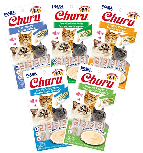 Product Cover INABA Churu Lickable Creamy Purée Cat Treats 5 Flavor Variety Pack of 20 Tubes