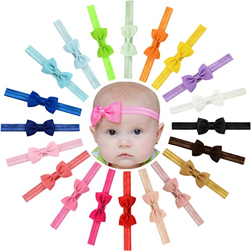 Product Cover WillingTee 2.75 Inch Grosgrain Ribbon Hair Bows Headbands for Baby Girls Infants Toddler and Kids 20 Pieces