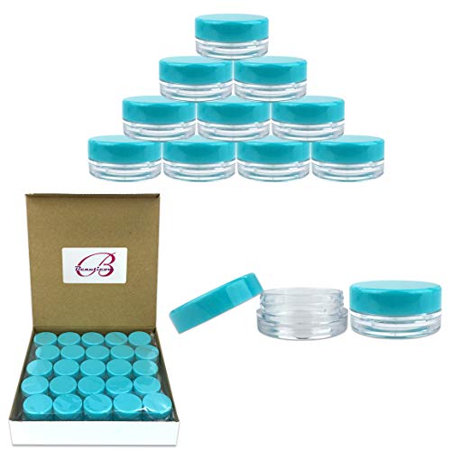Product Cover (Quantity: 50 Pieces) Beauticom 3G/3ML Round Clear Jars with TEAL Sky Blue Lids for Scrubs, Oils, Toner, Salves, Creams, Lotions, Makeup Samples, Lip Balms - BPA Free