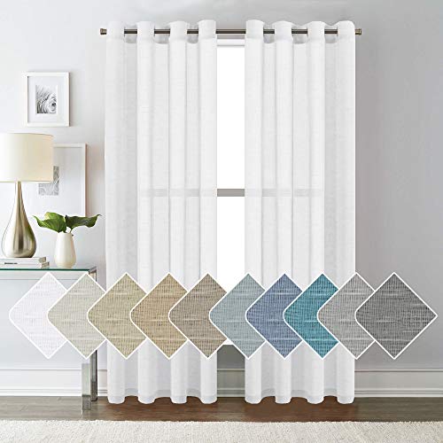 Product Cover H.VERSAILTEX White Linen Curtain Panels/Home Decorative Rich Natural Linen Sheer Curtains for Bedroom - 2 Panels - Elegant Nickel Grommet Top - 52x84 - Inch