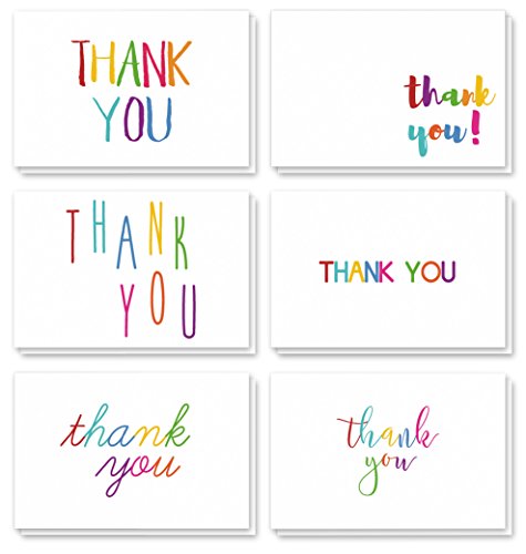 Product Cover Thank You Cards - 48-Count Thank You Notes, Bulk Thank You Cards Set - Blank on The Inside, 6 Colorful Rainbow Font Designs - Includes Thank You Cards and Envelopes, 4 x 6 Inches