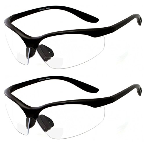 Product Cover 2 Pairs Bifocal Safety Glasses Clear Lens with Reading Corner - Non-Slip Rubber Grip Diopter/+2.50