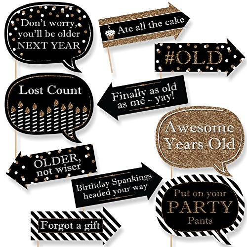 Product Cover Big Dot of Happiness Funny Adult Happy Birthday - Gold - Birthday Party Photo Booth Props Kit - 10 Piece
