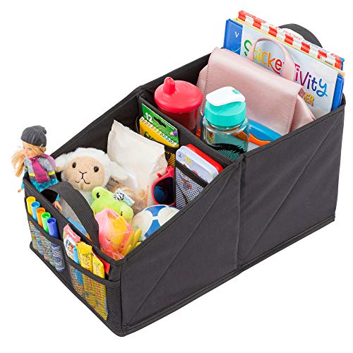 Product Cover Lusso Gear Car Seat Organizer Front Backseat Red Stitching Great Adults & Kids Featuring 8 Storage Compartments Toys, Magazines, Tissues, Maps, Books, Documents, Games & More