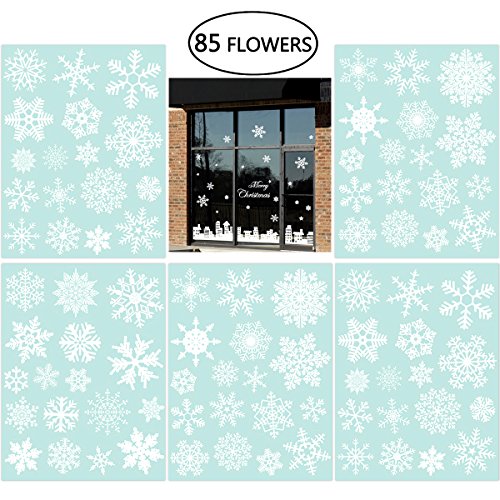 Product Cover NICEXMAS 85pcs Christmas Snowflake Window Clings/Decal Wall Stickers,34 Different Snowflakes,Suitable for Xmas/Winter Wonderland Decorations