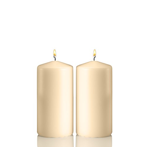 Product Cover Light In The Dark Ivory Pillar Candles - Set of 2 Unscented Candles - 6 inch Tall, 3 inch Thick - 36 Hour Clean Burn Time