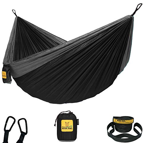 Product Cover Wise Owl Outfitters Hammock for Camping Single & Double Hammocks Gear for The Outdoors Backpacking Survival or Travel - Portable Lightweight Parachute Nylon SO Black & Grey
