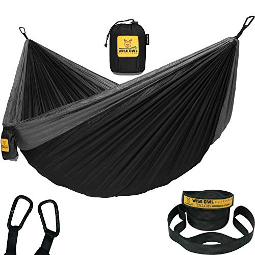 Product Cover Wise Owl Outfitters Hammock for Camping Single & Double Hammocks Gear for The Outdoors Backpacking Survival or Travel - Portable Lightweight Parachute Nylon DO Black & Grey
