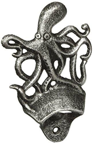 Product Cover Hampton Nautical Antique Silver Cast Iron Wall Mounted Octopus Bottle Opener