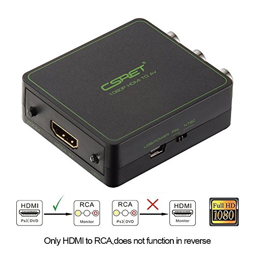 Product Cover HDMI Converter, CSRET 1080P HDMI to AV 3RCA CVBS Composite Video Audio Converter with Zoom Function Supporting PAL/NTSC with USB Charge Cable for PC/Laptop/Xbox/ PS3 /TV/STB/VHS/VCR/DVD