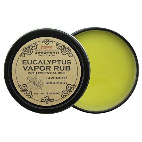 Product Cover SVASTHYA BODY & MIND Eucalyptus Vapor Rub - Opens Nasal Passages & Moisturizes The Skin, Cough, Stuffy Nose & Congestion Relief, Olive Oil, Beeswax, Lavender, Rosemary - Made in The USA, 2oz