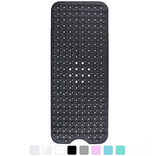 Product Cover Yimobra Original Bath Tub Shower Mat Extra Long 16 x 40 Inches, Non-Slip with Drain Holes, Suction Cups, Machine Washable, Phthalate Free, Latex Free, BPA Free, Bathroom Mats, Black