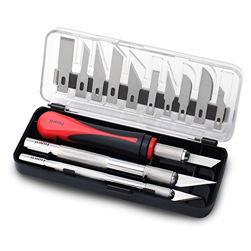 Product Cover Fancii Precision Craft Knife Set 16 Pieces - Professional Razor Sharp Knives for Art, Hobby, Scrapbooking and Sculpture - Includes Stencil, Fine Point, Scoring, Chiseling Blades