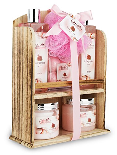 Product Cover Spa Gift Basket With Lovely Pomegranate Fragrance, Best Christmas, Birthday, Wedding, Anniversary Gift for Women, Friends & Girls, Bath set Includes Shower Gel, Bubble Bath, Bath Bombs and More