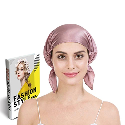 Product Cover Savena 100% Mulberry Silk Night Sleeping Cap for Long Hair Bonnet Hat Smooth Soft Many Colors, Hair Care Ebook Included (Cameo)