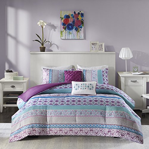 Product Cover Intelligent Design Joni Comforter Set Twin/Twin XL Size - Purple, Blue, Bohemian Pattern - 4 Piece Bed Sets - Ultra Soft Microfiber Teen Bedding for Girls Bedroom
