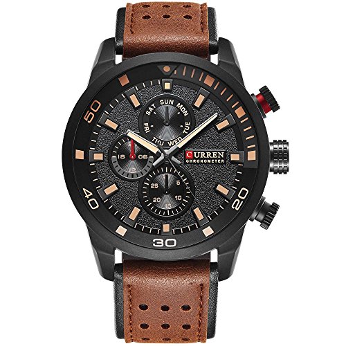 Product Cover CURREN Original Brand Men's Sports Waterproof Leather Strap Wrist Watch 8250 Brown Black