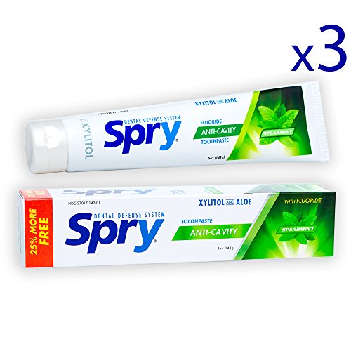 Product Cover Spry Xylitol Toothpaste with Fluoride, Natural Spearmint, Anti-Cavity, 5 oz (3 Pack)