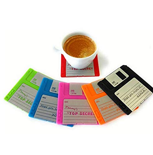 Product Cover MOSBUG Set of 6 Floppy Disk Coasters - Fun, Colorful Decoration for your Table | GR8 Gift for Computer Enthusiasts, Free E-Book