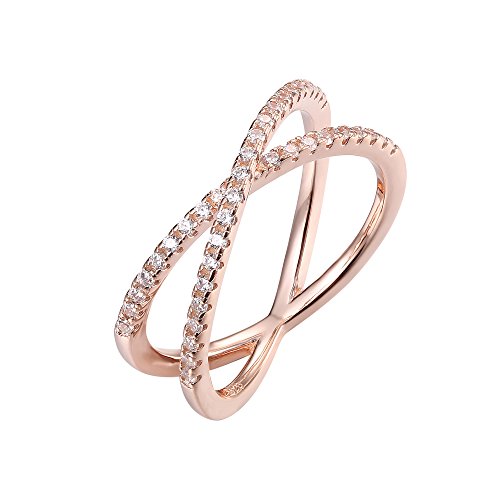 Product Cover PAVOI 14K Gold Plated X Ring CZ Simulated Diamond Criss Cross Ring (7, Rose)