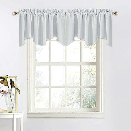 Product Cover NICETOWN Blackout Valance for Kitchen Window - Rod Pocket Greyish White 52 inches by 18 inches Scalloped Valance Curtain Panel for Living Room/Bathroom (Platinum, 1 Piece)