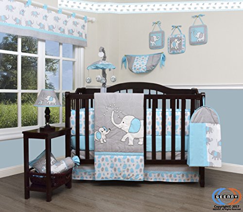 Product Cover GEENNY Boutique Baby 13 Piece Nursery Crib Bedding Set, Blizzard Blue Grey Elephant