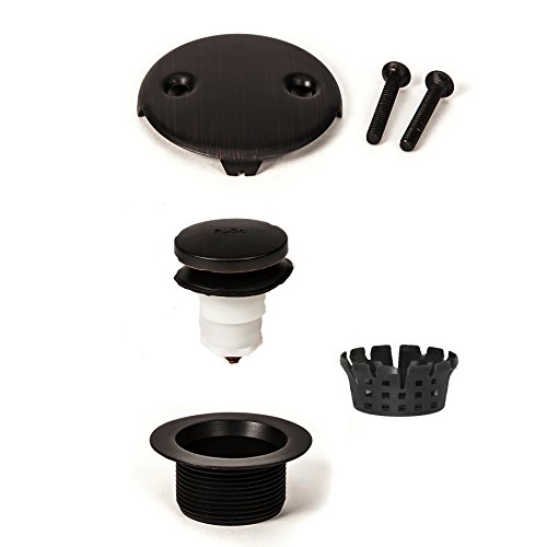 Product Cover PF WaterWorks  PF0971-ORB Toe Touch (Tip Toe or Foot Act.) Bath Tub Drain Assly (Coarse Drain 11.5 TPI + Stopper + Two (2) Hole Face Plate - FREE Hair Catcher/Strainer - Eliminate Clogs Oil Rubbed Bronze