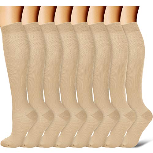 Product Cover Laite Hebe brand women and men compression socks(8 Pairs)-Best Medical,Nursing,Hiking,Travel,Running,Large/X-Large,beige