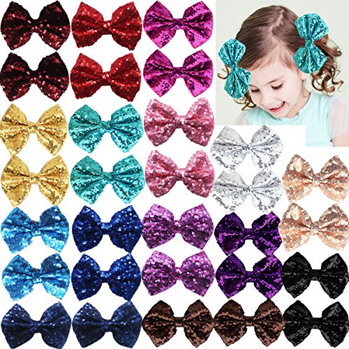 Product Cover Party Festival Baby Girls Sparkling Bows Clips-30 Piece Glitter Sequins 4