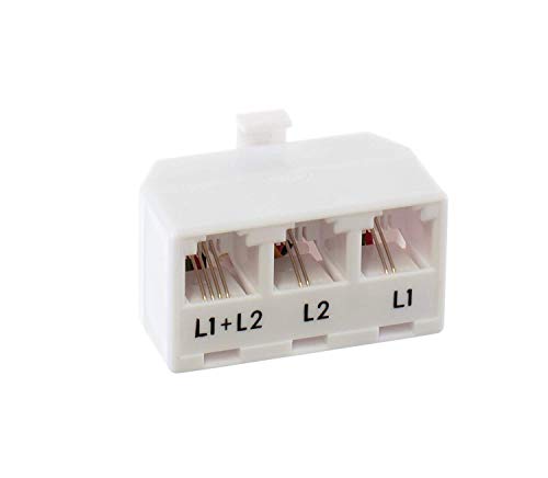 Product Cover THE CIMPLE CO - Telephone Splitter 2 Line Adapter - 3-Way Splitter (Line 1, Line 2, and Twin Line) - Dual Line Separator - 4 Conductor Connector (2 Phone Lines) - White, 1 Pack