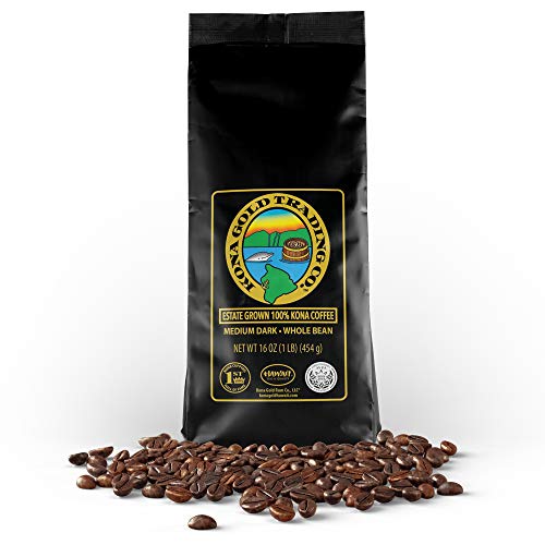 Product Cover Kona Gold Coffee Whole Beans - 16 oz, by Kona Gold Rum Co. - Medium/Dark Roast Extra Fancy - 100% Kona Coffee
