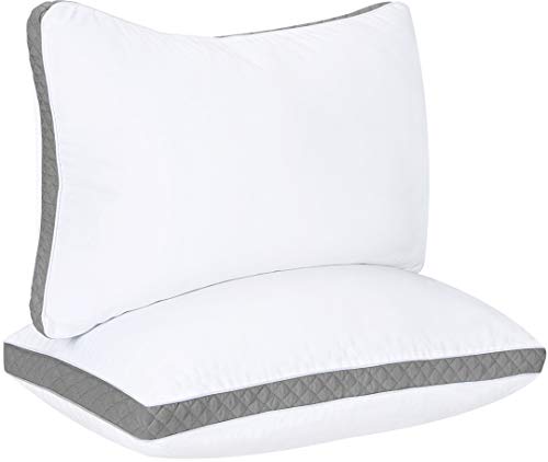 Product Cover Utopia Bedding Gusseted Quilted Pillow (2-Pack) Premium Quality Bed Pillows - Side Back Sleepers - Grey Gusset - Queen - 18 x 26 Inches