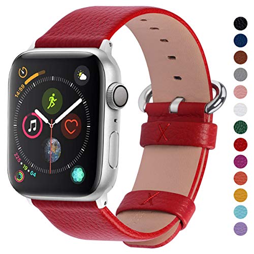 Product Cover Fullmosa Compatible Apple Watch Band 42mm 44mm 40mm 38mm Calf Leather Compatible iWatch Band/Strap Compatible Apple Watch Series 5 Series 4 Series 3 Series 2 Series 1, 44mm 42mm Red