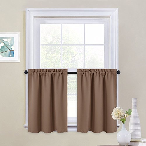 Product Cover NICETOWN Short Curtains Cafe Valances - Thermal Insulated Light Reducing Blackout Tier Drapes for Half Window (1 Pair, 29W by 24L inches, Cappuccino)