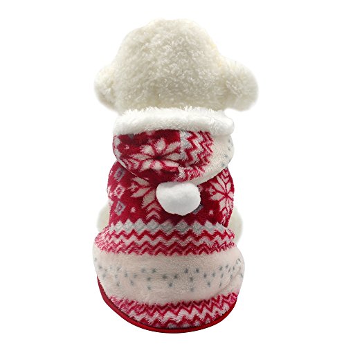 Product Cover Beirui Cute Fleece Dog Jacket Pajamas Sweater - Christmas Dog Warm Coat Yorkie Soft Fleece Padded Vest - Warm Pet Jumpsuit Dog Accessories Hoodie,Red 12