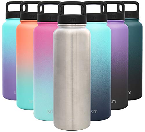 Product Cover Simple Modern 40 Ounce Summit Water Bottle - Stainless Steel Liter Flask +2 Lids - Wide Mouth Tumbler Double Wall Vacuum Insulated Silver Leakproof -Simple Stainless