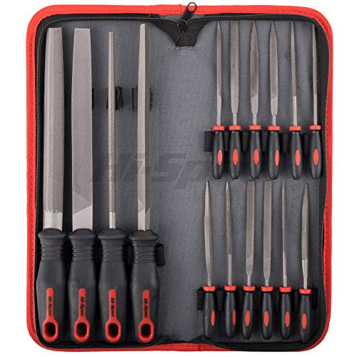 Product Cover Hi-Spec 16 piece Carbon-Steel File Set with 200mm Flat, Half-round, Round, Triangle Files & 8 x Needle Files for Woodwork, Metal, Model & Hobby Applications