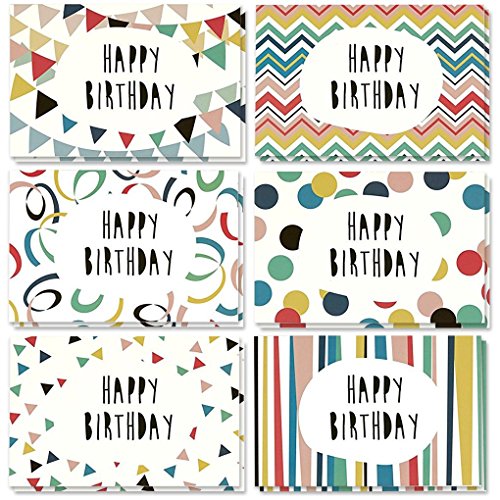 Product Cover 48 Pack Happy Birthday Greeting Cards, 6 Colorful Doodle Designs, Bulk Box Set Variety Assortment, Envelopes Included 4 x 6 Inches