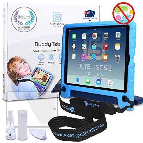 Product Cover Pure Sense Buddy [Anti-Microbial Kids CASE] Child Proof case for iPad Pro 12.9-1st 2nd Gen 2015 2017 | Cover w/ Stand, Handle, Shoulder Strap (Blue)