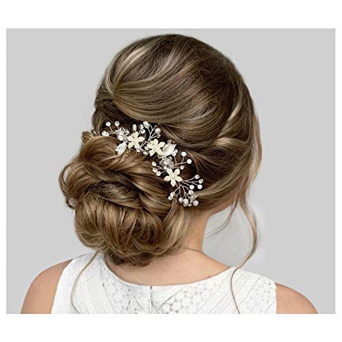 Product Cover SWEETV Wedding Hair Comb Silver Pearl Flower Bridal Clip Rhinestone Hair Accessories for Bride Women
