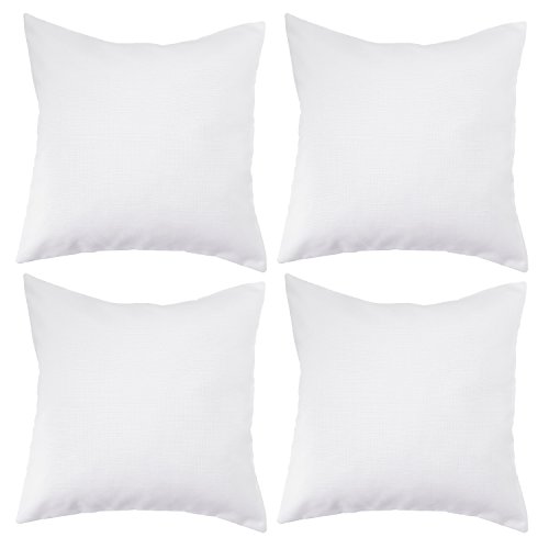 Product Cover Deconovo White Blank Cushion Covers Faux Linen Pillow Cases with Invisible Zipper Soft Pillow Covers for Bench,18x18 Inch, Set of 4 Case Only No Insert