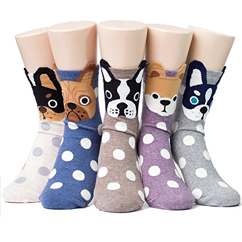 Product Cover Women's Cute Dog Printed Cotton Crew Socks Ankle Animal Funny Boston Terrier Socks for Ladies