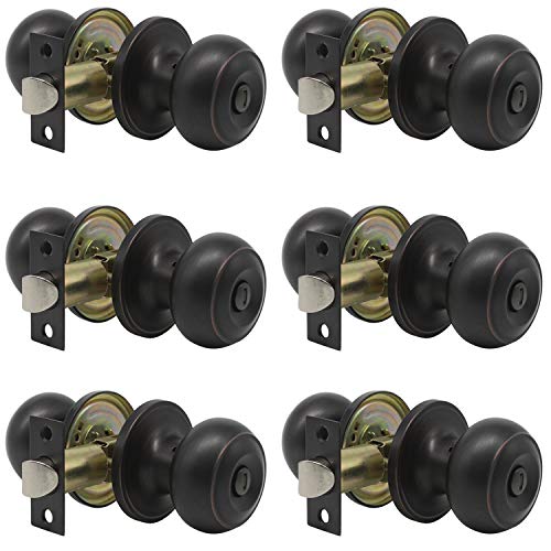 Product Cover Probrico Privacy Door Knob Handles Bed and Bath Keyless Leversets Oil Rubbed Bronze Lockset 6 Pack