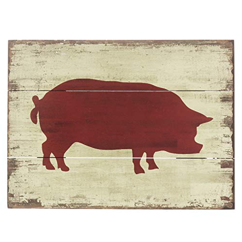 Product Cover Barnyard Designs Red Pig Silhouette Retro Vintage Wooden Plaque Bar Sign Country Home Decor 15.75
