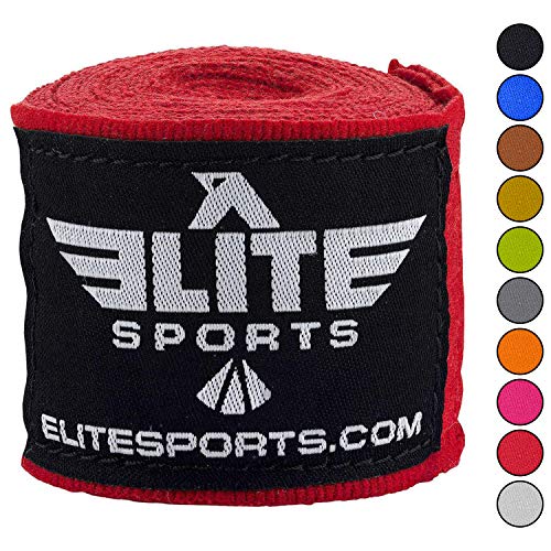 Product Cover Elite Sports Boxing Hand Wraps for Kickboxing, Muay Thai, MMA Professional 180 inch handwraps for Men & Women (Red)