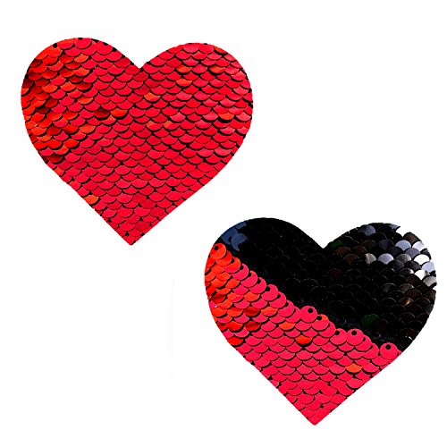 Product Cover Neva Nude Sookie Red & Black Sequin I Heart U Nipztix Pasties Nipple Covers for Festivals, Raves, Parties, Lingerie and More, Medical Grade Adhesive, Waterproof and Sweatproof, Made in USA