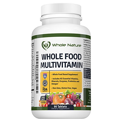 Product Cover Whole Food Multivitamin for Men and Women : Whole Nature Complete Daily Superfood Vitamins Plus Minerals Digestive Enzymes, Probiotics and Omegas. Plant Based Multi Vitamin, Non GMO Gluten Free,Vegan