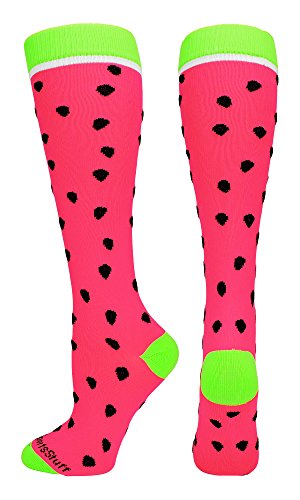 Product Cover MadSportsStuff Neon Watermelon Over The Calf Socks (Neon Pink/Neon Green, Small)